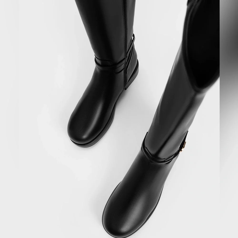 Charles & Keith Belted Knee-High Boots - Black (size 7) - Picture 8 of 11